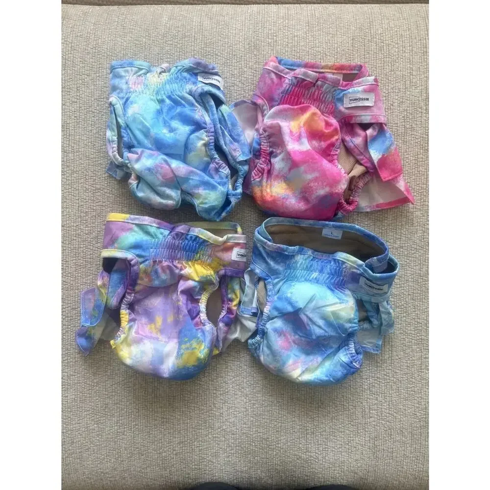 Cute Tie-Dye Dog Diapers for Girls – Ruffle Skirt, Tail Hole, Set of 4